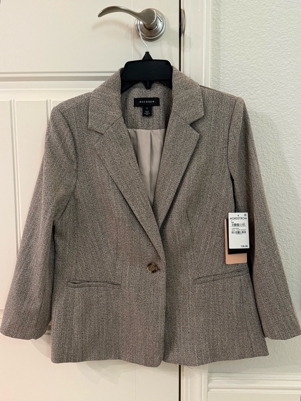 Halogen Taupe Herringbone Single-Button Blazer